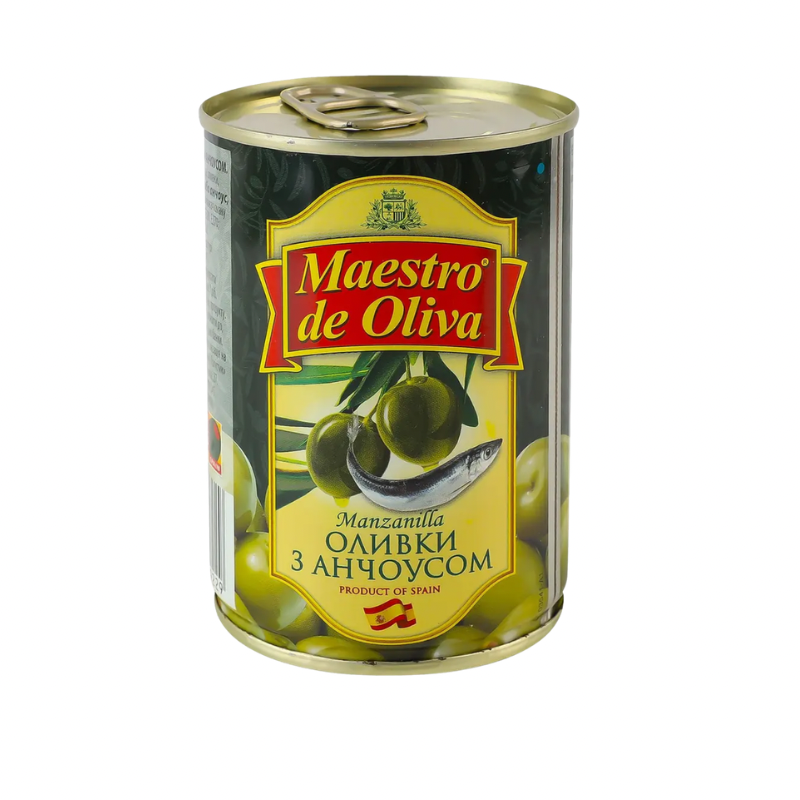 Untitled design Maestro de OLIVA Оливки без косточки с анчоусом 280 г — изображение 1